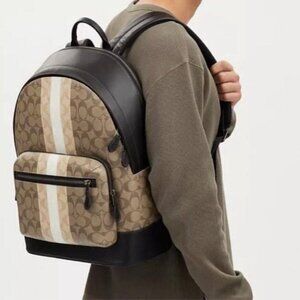NWOT Coach West Backpack In Blocked Signature Canvas With Varsity Stripe